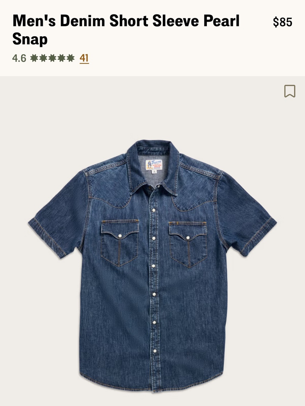 Tecovas Men's Short-Sleeve Denim Pearl Snap Shirt - Blue